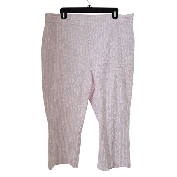 Kim Rogers Pants - Kim Rogers Size 14 Pink and White Gingham Seersucker Cropped Pants